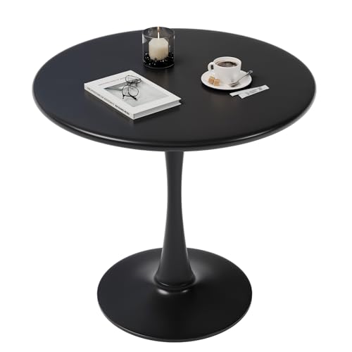 Black Small Tulip Table, 24 Inch Round Dining Table for 2 Person with Pedestal Base for Kitchen, Circle Bistro Table, Mid Century Modern Cafe Tables for Small Spaces in Living Room, Office, Pub, Bar - color: Black