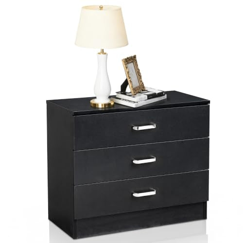 Vasitelan Wooden 3 Drawer Dresser, Modern Storage Chest of Drawers, Wood Bedside Table Night Table for Bedroom,Living Room (Black) - color: Black