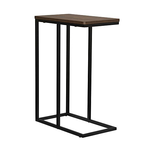 Household Essentials Jamestown C-Shaped for Accessiblity Side End Table Mid Century Walnut Wood Grain and Black Metal - color: Walnut