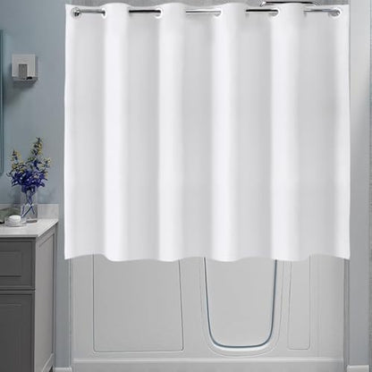 TOMOZ White Short Shower Curtain, No Hooks Shower Curtain for Walkin Tub or Step in Tub, Weighted Bottom Waterproof Polyester Curtain for Bathroom, 70x60 Inch - size: 70"W x 60"L (Pack of 1)