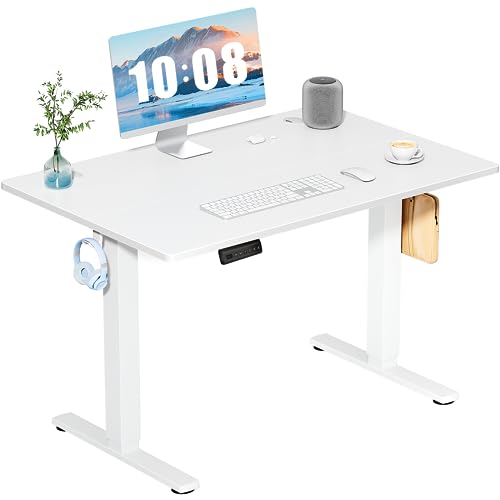 DUMOS 40 Inch Electric Standing Desk, Memory Adjustable Home Office Desk | Sit Stand Up Desk for Work Home Office,Adjustable Desk, Rising Computer Table with Splice Board,Cable Management,Hook,White - color: White, size: 40-Inch