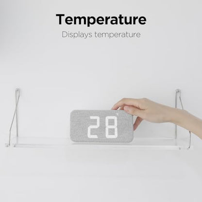 mooas Cosy Fabric LED Desk Clock, Digital Alarm Clock (Light Grey) | USB Charging Port, 12/24H Mode, Temperature Display, Alarm & Snooze, Cozy Atmosphere, Non-Slip Silicone pad for Stability - color: Light Grey
