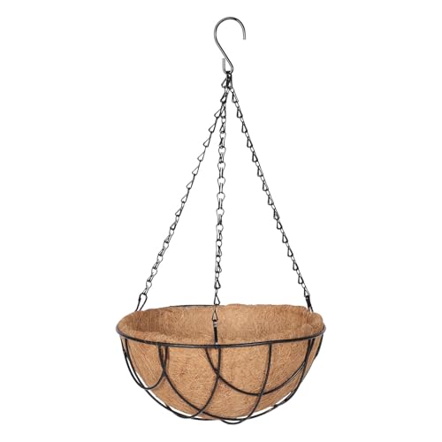 balacoo Outdoor Metal Hanging Planter Basket with Coir Liner, 10-inch Iron Wire Flower Pot for Balcony and Garden, Hanging Plant Container with Chains for Patio and Porch