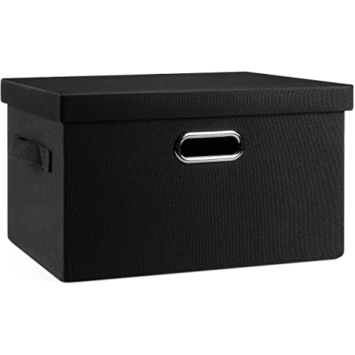 Graciadeco Medium 15" 21 Quart Collapsible Stackable Storage Bins with Lids, 1 Pack Black Foldable Fabric Closet Storage Boxes with Lids, 4 Handles Heavy-duty Linen Cube Baskets for Bedroom | 21 Quart 1 Pack Black Collapsible Stackable Linen Fabric 4 Hand