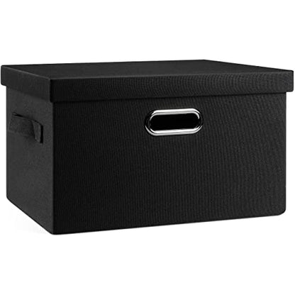 Graciadeco Medium 15" 21 Quart Collapsible Stackable Storage Bins with Lids, 1 Pack Black Foldable Fabric Closet Storage Boxes with Lids, 4 Handles Heavy-duty Linen Cube Baskets for Bedroom | 21 Quart 1 Pack Black Collapsible Stackable Linen Fabric 4 Hand