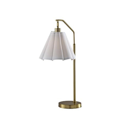 Adesso Table Lamp, Antique Brass & White, Adjustable Arm, 26” | Lyra 60W Table Lamp with Scalloped Fabric Shade, Rotary Switch, Bedroom, Living Room, or Home Office Accent Lighting