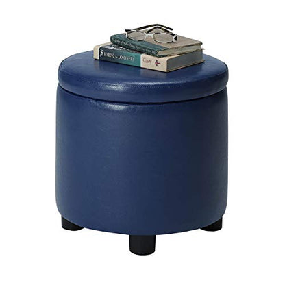 Designs4Comfort Round Accent Storage Ottoman with Reversible Tray Lid - color: Blue