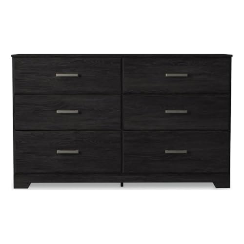 Signature Design by Ashley Belachime 6 Drawer Black Wood Bedroom Dresser | Spacious 60-inch frame for master suites, Antiqued pewter-tone handles, Deep 8.25-inch bottom drawers - color: Black, style: 6 Drawer Dresser