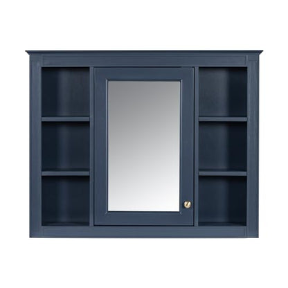 Wall Mounted Medicine Cabinet, Bathroom Storage Cabinet with Mirror Door and 6 Adjustable Open Shelf (7.3" D x 35" W x 27.5" H) (Blue) - color: Blue