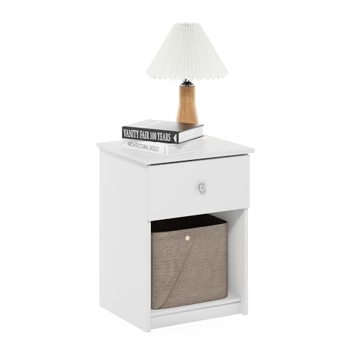 Furinno Tidur Nightstand, 1-Pack, White | Knob Handle, with Storage Shelf, Bedside Table, End Table, Side Table, for Bedroom, Closet, Dorm - color: Solid White, style: 1-Pack Knob