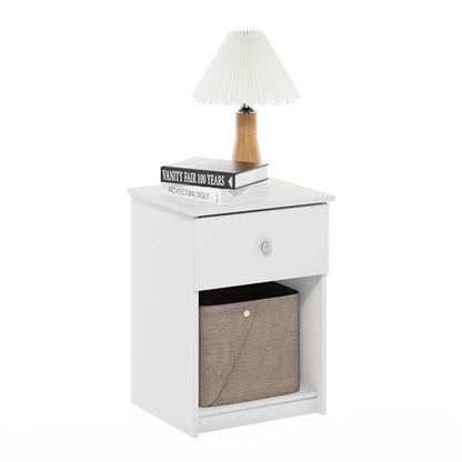 Furinno Tidur Nightstand, 1-Pack, White | Knob Handle, with Storage Shelf, Bedside Table, End Table, Side Table, for Bedroom, Closet, Dorm - color: Solid White, style: 1-Pack Knob