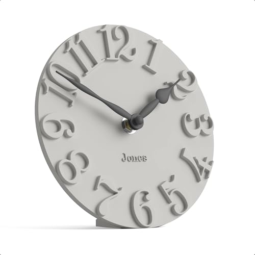 JONES CLOCKS® Hampstead Desk Clock | Freestanding | Pale Gray | Elegant Raised Moulded Numerals | Ideal for Shelf, Mantel, Living Room, Home Office or Bedside - color: Cloud Grey