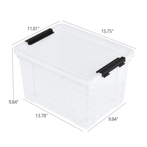4-Pack 22 Quart Rolling Storage Bins with Lids & Wheels | Clear Plastic Latching Organizer Boxes, Stackable Containers for Home & Office - size: 22 Quart