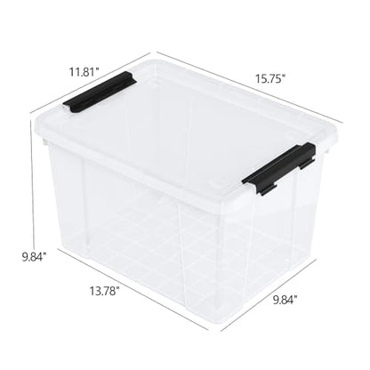 4-Pack 22 Quart Rolling Storage Bins with Lids & Wheels | Clear Plastic Latching Organizer Boxes, Stackable Containers for Home & Office - size: 22 Quart