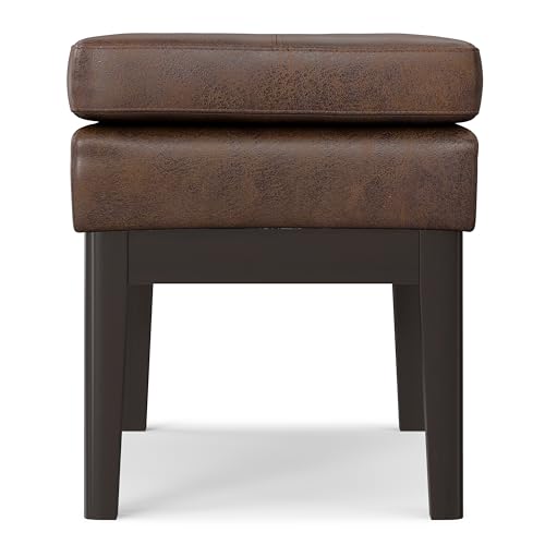 SIMPLIHOME Carlson Small Ottoman Bench - 27 inch Wide Upholstered Woven Fabric Rectangle Ottoman in Distressed Chestnut Brown, Mid Century Modern Bench for Bedroom or Living Room with Padded Seat - color: Distressed Chestnut Brown, style: Small Ottoman Be