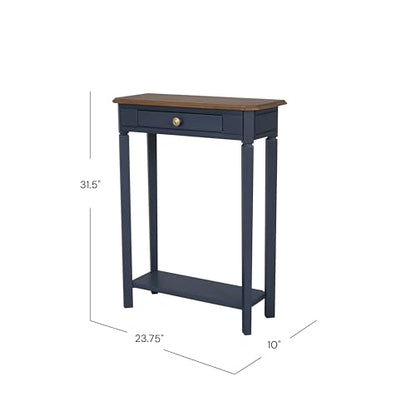 Marnie Console Table – 23.75” Wide Navy Blue Entryway Table with Storage Drawer & Shelf – Slim Accent for Hallways, Foyers, Living Rooms and Small Spaces – Handcrafted Bayur Wood | 23.75-inch slim hallway table with lower shelf, two-tone wood finish, blue
