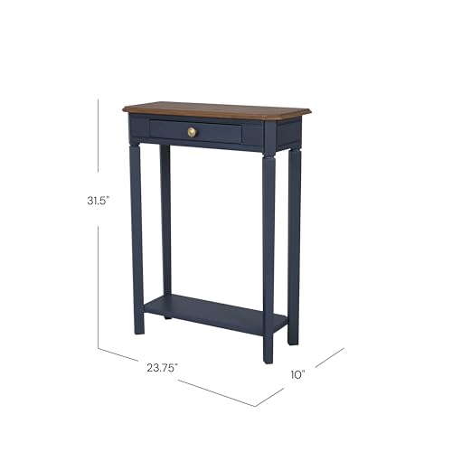 Marnie Console Table – 23.75” Wide Navy Blue Entryway Table with Storage Drawer & Shelf – Slim Accent for Hallways, Foyers, Living Rooms and Small Spaces – Handcrafted Bayur Wood | 23.75-inch slim hallway table with lower shelf, two-tone wood finish, blue