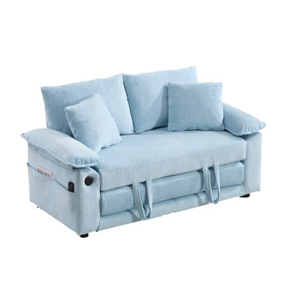 3-in-1 Convertible Sofa Bed | Foldable Loveseat Couch Floor Futon Sofa Sleeper Mattress Lounge Space‑Saving, Blue - color: Blue