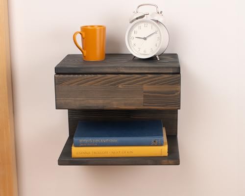 Floating Nightstand Side Accent or End Table with Storage Drawer, Wood Bedside Shelf, Handmade Floating Table (Nairobi) - color: Nairobi