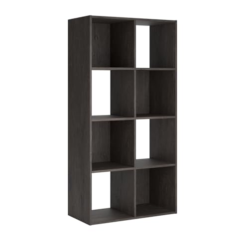 Signature Design by Ashley Piperton 8 Cube Storage Organizer, Space Saving Bookcase Shelf, Textured Replicated Wood Grain, Engineered Wood, Contemporary Storage for Playroom or Closet, Charcoal - color: Charcoal, size: Eight Cube