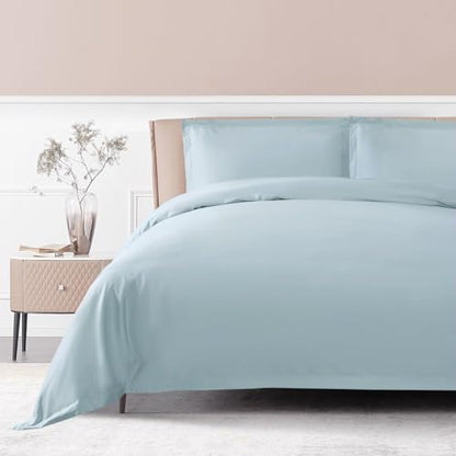 THE COTTON & SILK® Long-Staple Cotton Duvet Cover Set - King Size | Misty Blue | 1 Duvet Cover & 2 Pillow Shams | Soft, Breathable, Comfortable, Luxury | Sateen Weave | Genuine 300 TC - color: Misty Blue, size: King Set (105“ x 93", 20"x36")