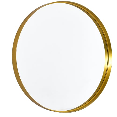 32 Inch Round Bathroom Mirror - Wall Mounted Circle Mirror with Metal Frame, Modern Mirror Suitable for Bathroom, Vanity, Entryway, Living Room, Wall Decor,Gold - color: Gold, size: 32"L x 32"W