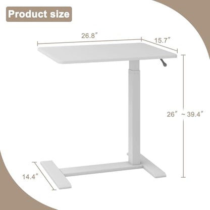 PUNCIA 27" Laptop Table with Hidden Wheels Pneumatic Standing Desk, White | Pneumatic Rolling Computer Cart Height Adjustable Beside Table Laptop Desk for Hospital Home Office Bedroom Couch