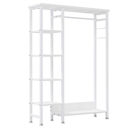 VECELO Open Garment Clothing Rack, Free-Standing Heavy Duty Storage Closet with 5 Shelves and Hanging Rod for Small Spaces, Max Load 350LBS, White - color: White