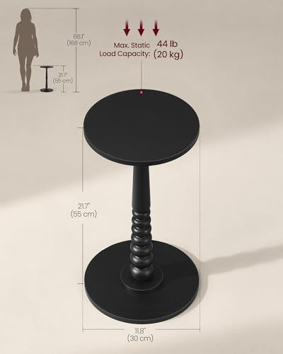 VASAGLE Round Side Table, Small Drink End Table, Solid Wood Leg | Accent Nightstand, Mid-Century Modern, for Living Room Bedroom, Ink Black, MARIEL Collection, ULET293BC01S - color: Ink Black, size: Round