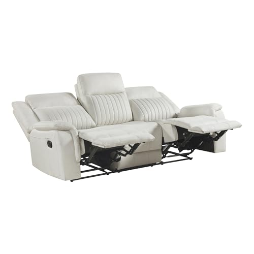 Lexicon Polished Microfiber Wall Hugger Manual Double Reclining Sofa, Beige | 86"W Upholstered 3 Seater Manual Sofa Recliner for Living Room/Apartment, Tool Free Assembly - color: Beige, size: Reclining Sofa