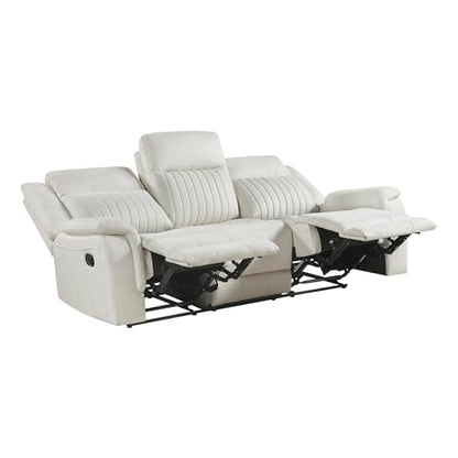 Lexicon Polished Microfiber Wall Hugger Manual Double Reclining Sofa, Beige | 86"W Upholstered 3 Seater Manual Sofa Recliner for Living Room/Apartment, Tool Free Assembly - color: Beige, size: Reclining Sofa