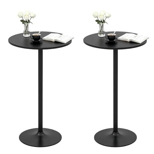 Two-in-one Adjustable Height Bar Tables, 24-inch Round Cocktail Table with Sturdy Metal Base, 40"/22" Two Convertible Height High Top Pub Table for Home Bar, Restaurant Bistro (2, Black) - color: Black, size: Diameter：23.99‘’
