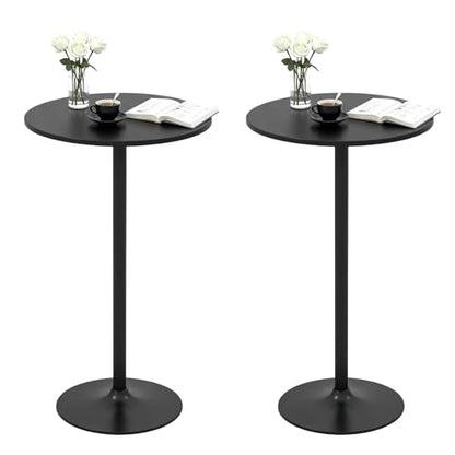 Two-in-one Adjustable Height Bar Tables, 24-inch Round Cocktail Table with Sturdy Metal Base, 40"/22" Two Convertible Height High Top Pub Table for Home Bar, Restaurant Bistro (2, Black) - color: Black, size: Diameter：23.99‘’