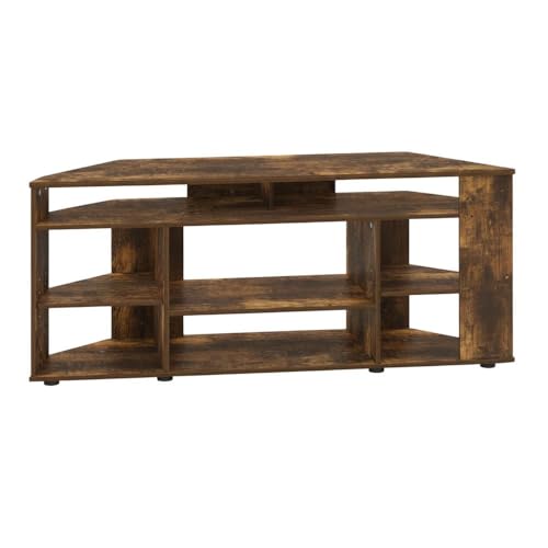 Furnifact Amber Pine Corner TV Stand for TVs up to 55 Inches, Rubberwood and Walnut Veneers, Solid and Manufactured Wood, Contemporary Design - color: Gold