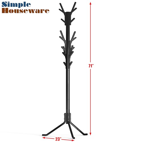 Simple Houseware Standing Coat/Hat Hanger Tree Shaped Rack, 18 Hooks, Black | For Entryway, Bedroom, and Hallway - color: Black