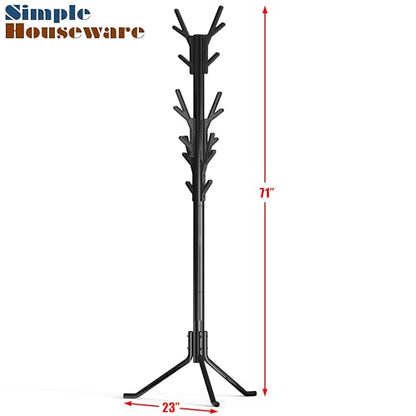Simple Houseware Standing Coat/Hat Hanger Tree Shaped Rack, 18 Hooks, Black | For Entryway, Bedroom, and Hallway - color: Black