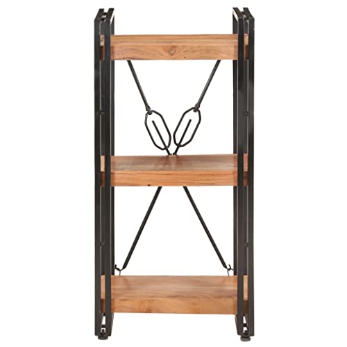 3-Tier Industrial Bookcase, Solid Acacia Wood Bookshelf with Powder-Coated Steel Frame, Rustic Storage Organizer Display Stand for Study or Home Office, 11.8 x 15.7 x 31.5 in