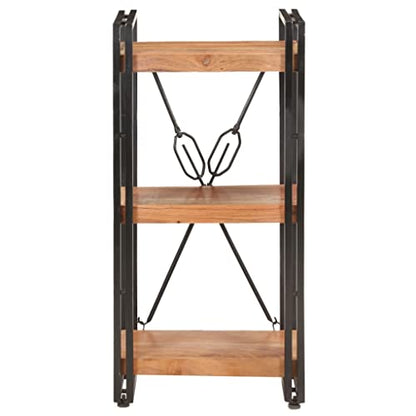 3-Tier Industrial Bookcase, Solid Acacia Wood Bookshelf with Powder-Coated Steel Frame, Rustic Storage Organizer Display Stand for Study or Home Office, 11.8 x 15.7 x 31.5 in