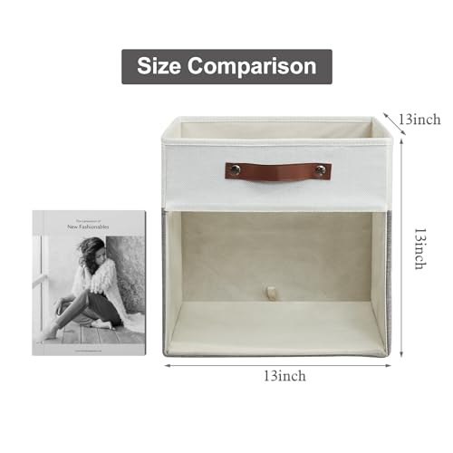 Storage Cubes, 4 Pack Linen Foldable Storage Bins (13 x 13 inch) with Clear Window and 2 Handles, Closet Organizers and Storage for Shelf Closet, Clothes, Books - (Gray and White) - color: Gray / Off-White, size: 13 x 13 x 13