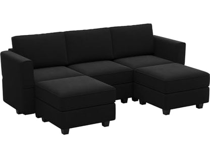 Belffin Modular Sectional Sofa with Double Chaise Velvet U Shaped Sofa Reversible Sectional Couch with Storage Black - color: Black, size: U Shape Sofa