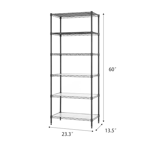 Finnhomy 6-Tier Wire Shelving Unit - Adjustable Steel Wire Rack with 6 Shelves, PE Mat and Stable Leveling Feet, NSF Certified, Black - color: Black, size: 60 Inches
