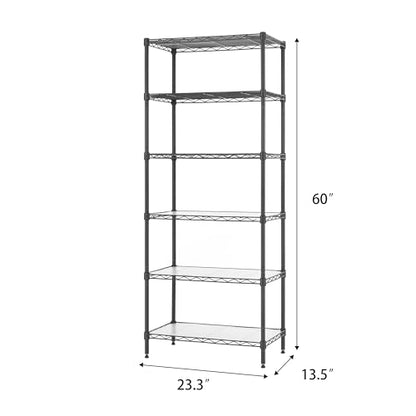 Finnhomy 6-Tier Wire Shelving Unit - Adjustable Steel Wire Rack with 6 Shelves, PE Mat and Stable Leveling Feet, NSF Certified, Black - color: Black, size: 60 Inches