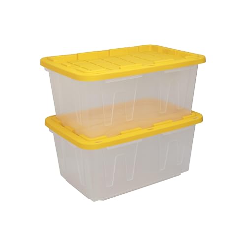 CX 27-Gallon Heavy Duty Clear Stackable Storage Bins with Lids, 2 Pack Clear/Yellow - size: 2 Pack, style: Clear & Yellow