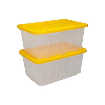 CX 27-Gallon Heavy Duty Clear Stackable Storage Bins with Lids, 2 Pack Clear/Yellow - size: 2 Pack, style: Clear & Yellow