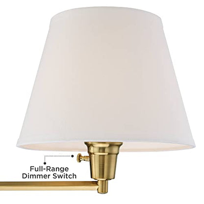 Valentine Warm Gold Swing Arm Plug-In Wall Lamps Set of 2 Light Fixture | Modern White Linen Hardback Shade for Bedroom Bedside House Reading Living Room Home Hallway Dining