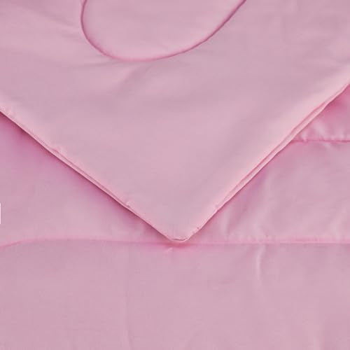 Amazon Basics 3-Piece Soft Microfiber Kid's Comforter and Pillow Sham Set, Full/Queen, Light Pink, Solid - color: Light Pink, size: Full/Queen