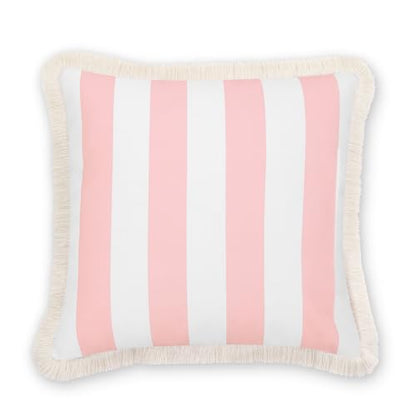 Hofdeco Premium Coastal Patio Indoor Outdoor Pillow Cover Only, 20"x20" Water Repellent for Backyard, Couch, Blush Pink Stripe Fringe - color: Blush Pink Stripe 20"x20"