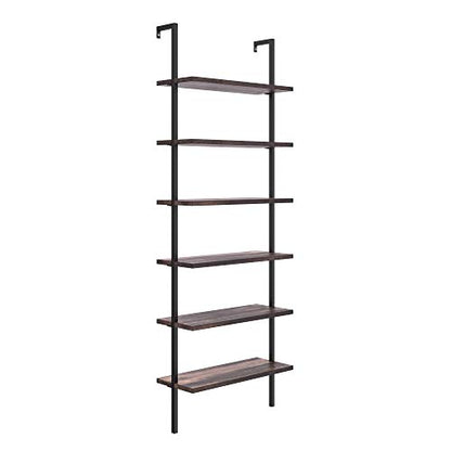 Nathan James Theo 6-Shelf Tall Bookcase, Wall Mount Bookshelf with Natural Wood Finish and Industrial Metal Frame, Nutmeg/Matte Black - color: Nutmeg/Matte Black, size: 1