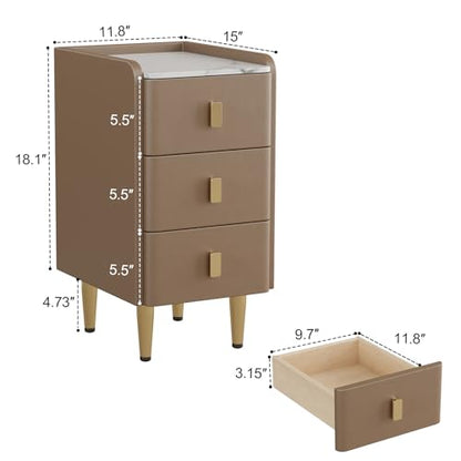 AQIMUELE Narrow Nightstand with Drawers, Narrow Side Table Leather, Small Bedside Tables for Bedroom. (Beige) - color: Beige, size: 11.8''W x 15"D x 22.8"H