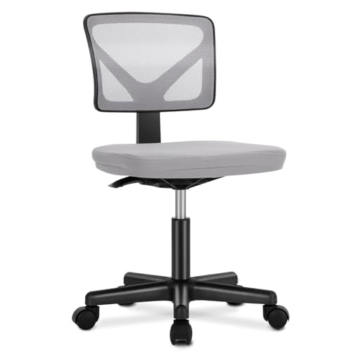 OLIXIS Armless Home Office Chair, Ergonomic Small Desk Chair | Mesh Back, Removable Washable Foam Cushion, Height Adjustable, Rolling Swivel Wheels, Small Space, Grey - color: Grey